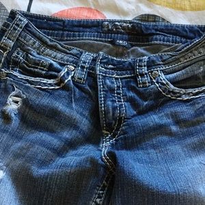 Silver boyfriend jeans.